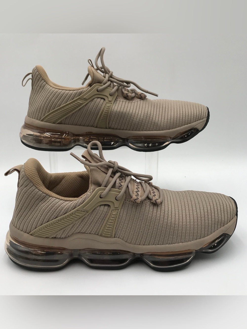 Men's Neutral Beige Athletic Sneakers - Breathable Knit Running Shoes